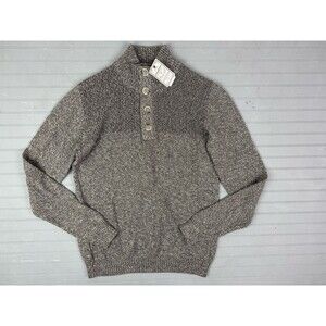Flag & Anthem Size S Mens Sweather Brown Heather 1/4 Button Front Pullover